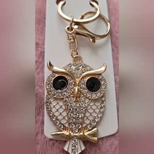 Goldtone and White Owl Keychain/Bag Charm